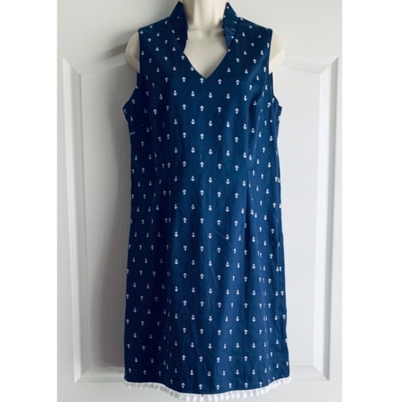 Chetta B Anchor Print Pom Pom Shift Dress - Picture 2 of 4